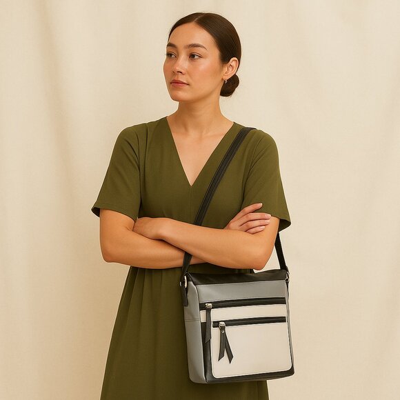 Genuine Leather Women’s Grey Crossbody Sling Bag – Everyday Travel Shoulder Bag - Picture 2 of 9